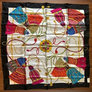 Vintage Echo Designer 100% Silk Gold Tassels Square Scarf